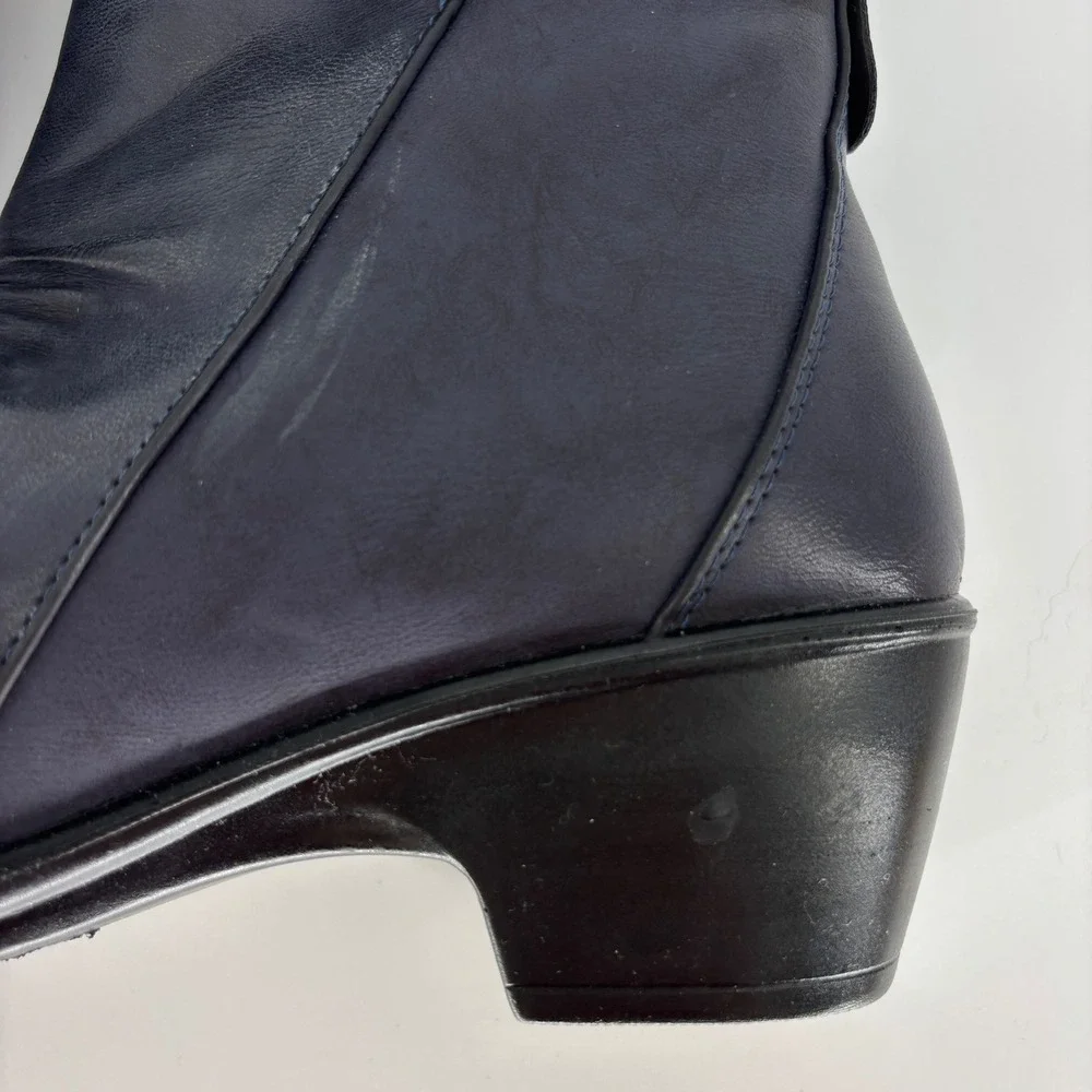 Easy Street Jeanie Block Heel Ankle Boot Navy Blue Women Size 9.5N Narrow Zipper